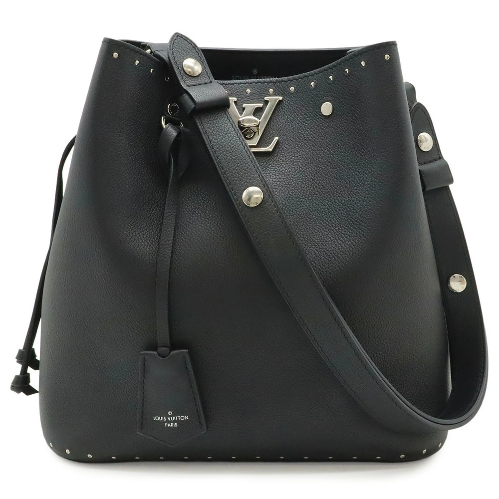 LOUIS VUITTON Lockmere Bucket Drawstring Studded Shoulder Bag Leather Noir Black